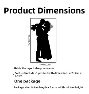 Detailed dimension guide for romantic wedding couple silhouette wall sticker 9.5x5.4cm