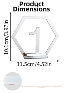 Detailed dimension guide for silver acrylic hexagon wedding table number plate