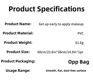 Detailed PVC makeup quote wall sticker dimensions and material specifications sheet