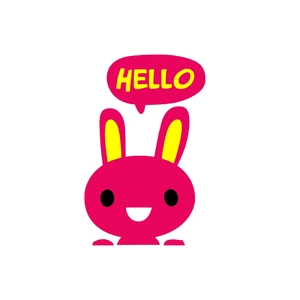 Cute pink cartoon rabbit light switch sticker with hello text bubble for wall decor