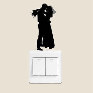 Romantic couple silhouette wall sticker for switch decoration in bedroom and living room