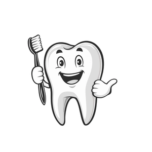 Cartoon smiling tooth wall decal holding a toothbrush with a thumb up gesture sticker