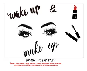 Detailed size specifications for Wake Up & Make Up wall sticker showing 60x45cm dimensions