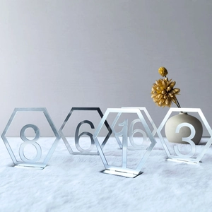 Silver mirror acrylic hexagonal table numbers with stand for wedding and restaurant events
