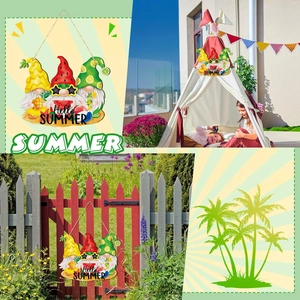 Summer gnome wooden door sign featuring pineapple and watermelon themes with Hello Summer text