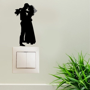 Romantic wedding silhouette wall sticker featuring a couple for home switch decoration
