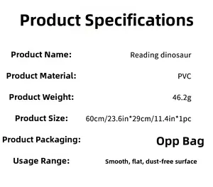 Detailed specifications for PVC Reading Dinosaur wall sticker showing size 60x29cm and weight