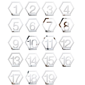 Hexagon Mirror Acrylic Table Numbers Silver Mirror Finish Table Seat Signs With Stand For Wedding Banquet Restaurant Decoration