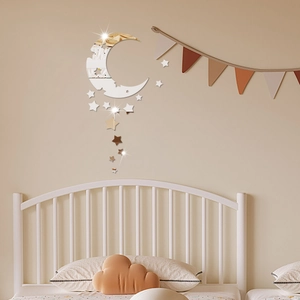 Self-adhesive acrylic moon and stars mirror wall stickers for bedroom home decor