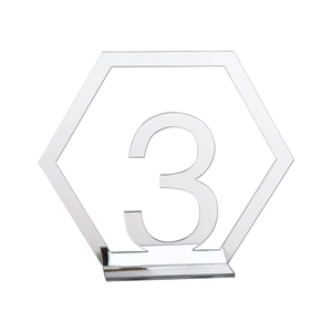 Silver mirror acrylic hexagon table number 3 with base for wedding reception events