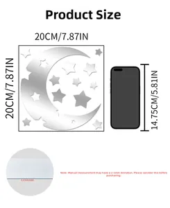Detailed size chart of moon and stars acrylic mirror wall stickers with 0.1cm thickness