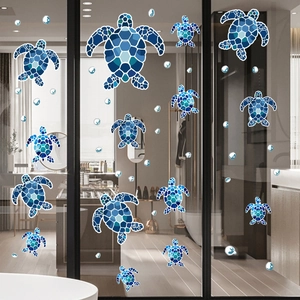 Wandsticker-Set mit blauen Mosaik-Schildkröten für Badglas und Fliesendekoration