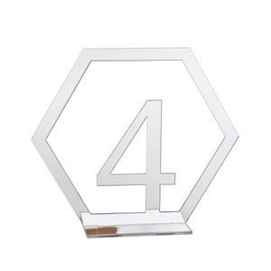 Mirror gold hexagonal acrylic table number 4 with stable stand for wedding reception