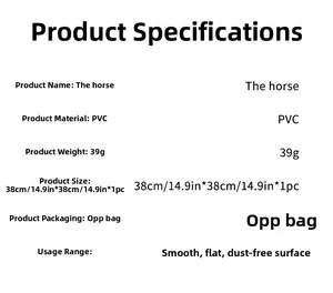 Detailed PVC wall sticker specifications showing 38x38cm size for smooth surfaces