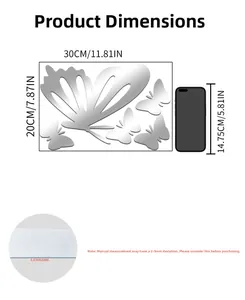 Specifiche dettagliate delle dimensioni per adesivi murali specchio farfalla da 30x20cm