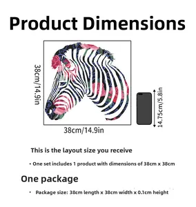 Detailed dimension view of zebra and pink flower wall sticker in PVC material