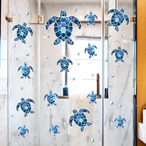 Blaue geometrische Meeresschildkröte Badezimmer Wandaufkleber für die Duschtür Deko