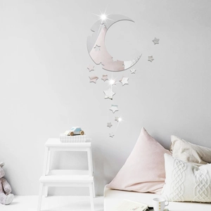 Mirror wall stickers with moon and stars design for modern bedroom decoration