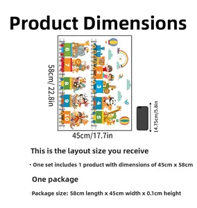 Detailed size view of cartoon animal train wall sticker with numbers for kids' bedroom