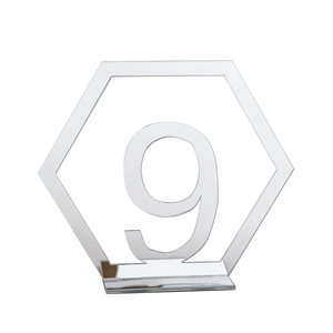 Silver mirror acrylic hexagonal table number nine with stand for weddings and events