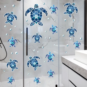 Blau Mosaik Meeresschildkröte Badezimmer Wandaufkleber PVC Wasserdicht DIY Glastür Aufkleber Für Duschbad Marine Home Dekor