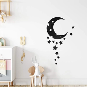 Modern black acrylic mirror moon and stars wall stickers for home bedroom decoration