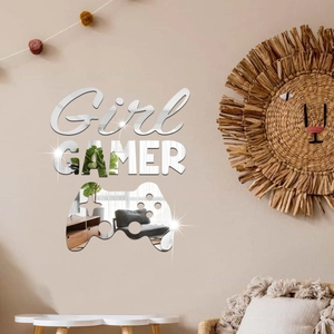 Mirror wall stickers with Girl GAMER lettering and game controller for room decor