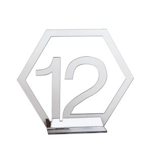 Silver mirror acrylic hexagon table number 12 with stand for weddings and restaurant events