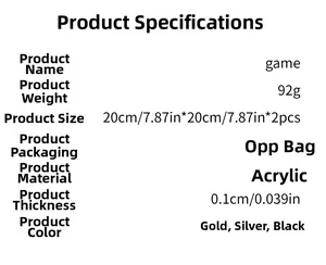 Detailed specifications table for gaming wall stickers showing acrylic material and dimensions