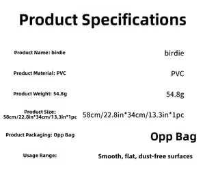 Specifications for PVC bird wall decal measuring 58x34cm on a white background