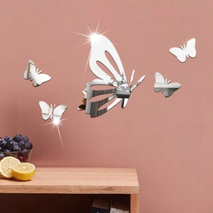 Adesivi murali a specchio a farfalla 3D in acrilico argento per decorazioni domestiche