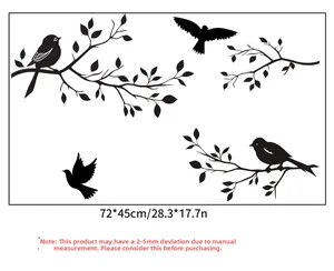 Detail view of bird and branch wall sticker showing dimensions 72x45cm for home decor