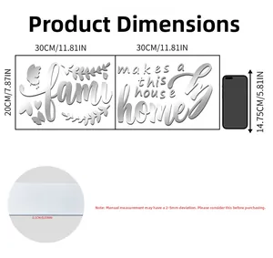 Size specifications for Family acrylic mirror wall stickers showing dimensions 60x20cm