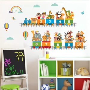 Educational animal train wall decals with numbers 1 to 10 for kids room decoration