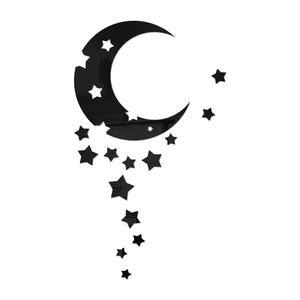 Detailed view of black acrylic mirror moon and stars wall stickers for home decoration