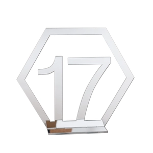 Silver mirror acrylic hexagonal wedding table number 17 with stable base stand