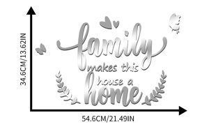 Detailed size chart for Family Acrylic Mirror Wall Decal showing dimensions 54.6x34.6 cm