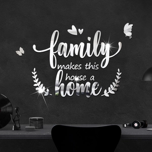 3D acrylic mirror wall sticker set with family art lettering and butterfly accents