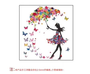 Detailed view of girl silhouette with flower umbrella wall sticker measuring 14 by 14.5 cm