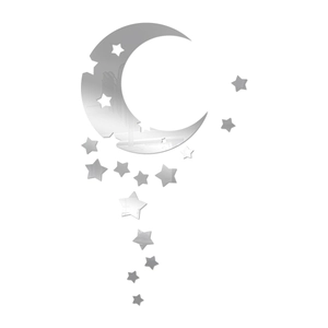 Silver acrylic mirror wall stickers set with moon and stars for home bedroom decor