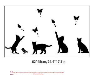 Detail view of cat silhouettes wall sticker set with dimensions 62x45cm for home decor