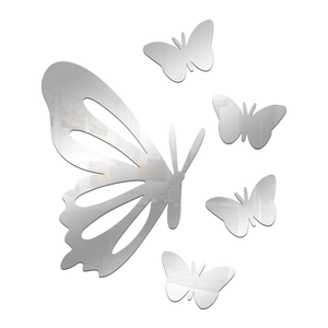 Set di 5 adesivi da parete a specchio a forma di farfalla in acrilico argento per decorazioni