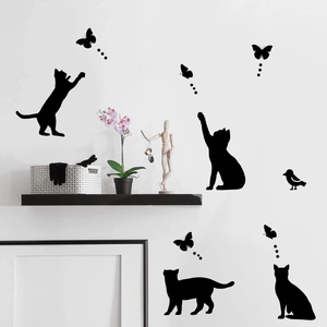 Black cat and butterfly wall stickers silhouette for home bedroom wall decoration