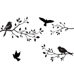 Black bird and tree branch wall stickers in a minimalist PVC silhouette design