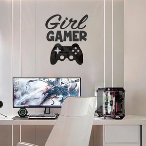 Girl GAMER acrylic wall sticker with gamepad silhouette for gaming room wall decor