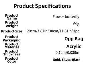 Spécifications détaillées des stickers muraux papillon en acrylique en trois coloris