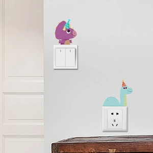 Luminous cartoon dinosaur switch stickers featuring purple and blue PVC wall decals