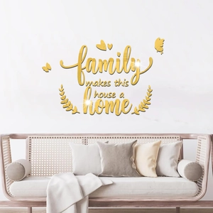 Golden mirror acrylic family wall stickers with heart and butterfly decorative elements