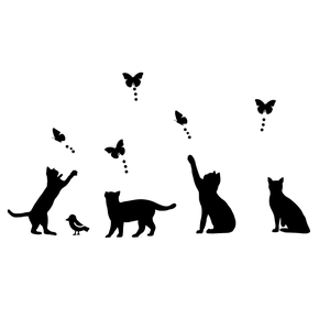 Black cat and butterfly wall stickers silhouette decor for living room and bedroom walls