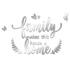 3D acrylic mirror wall sticker set with family house home letters and butterfly accents